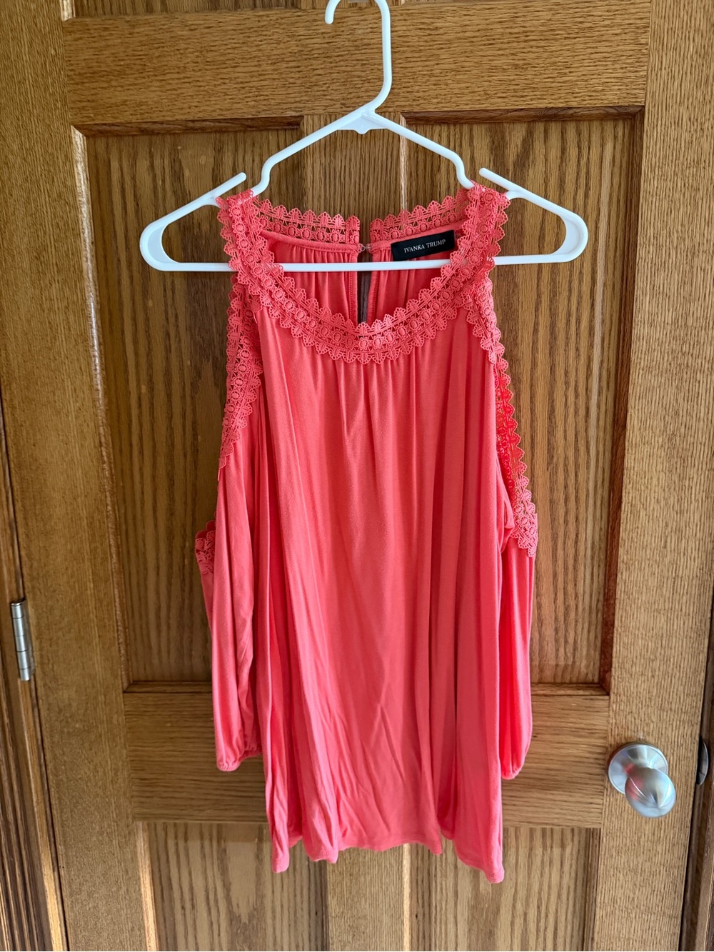 Ivanka Trump Large New Sophisticate Coral Lace-Trim Cold Shoulder Top